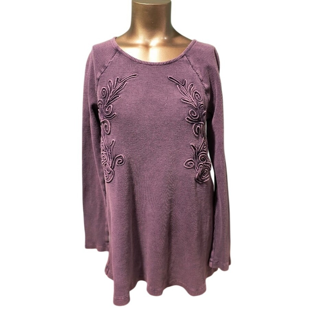 Soft‎ Surroundings Purple Waffle Knit Embellished Long Sleeve Tunic Top Womens S